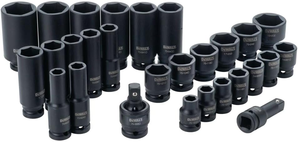 DEWALT Impact Socket Set, SAE, Combination Set, 1/2-Inch Drive, 28-Piece (DWMT19244)