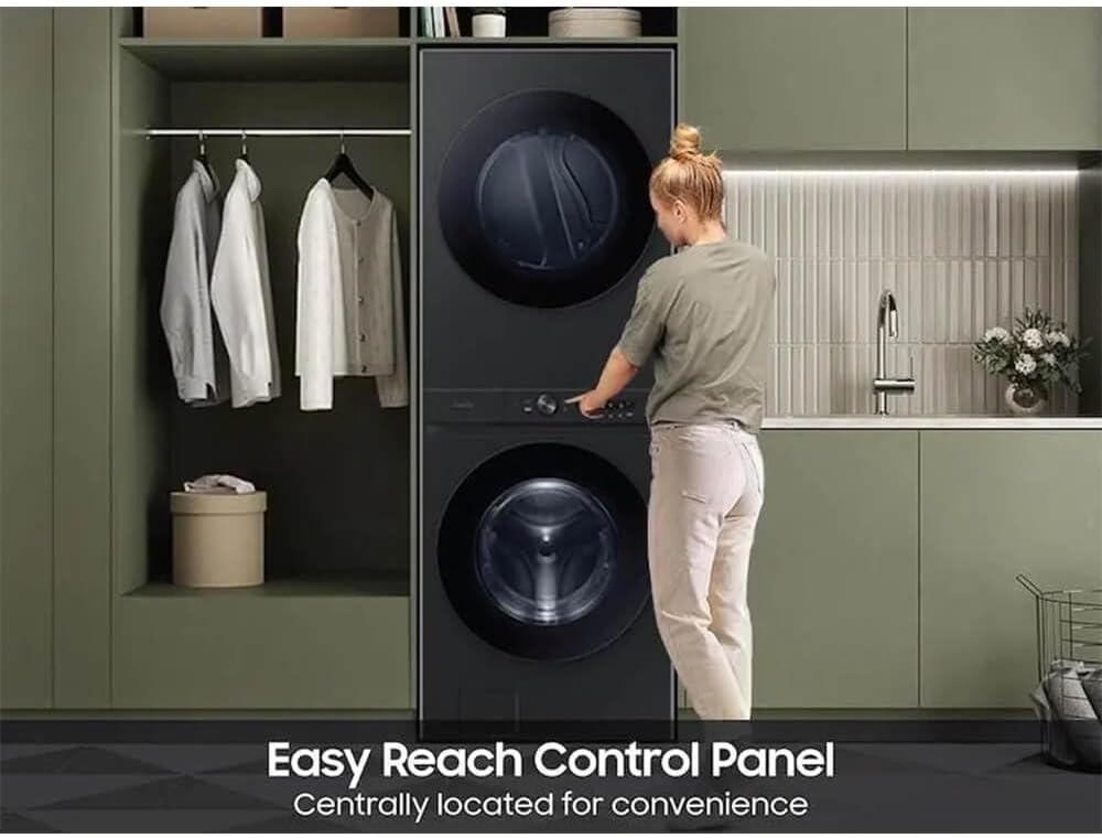 Bespoke 4.6 cu. ft. Large Capacity Single Unit AI Laundry Hub Washer with 7.6 cu. ft. Electric Dryer in Brushed Black