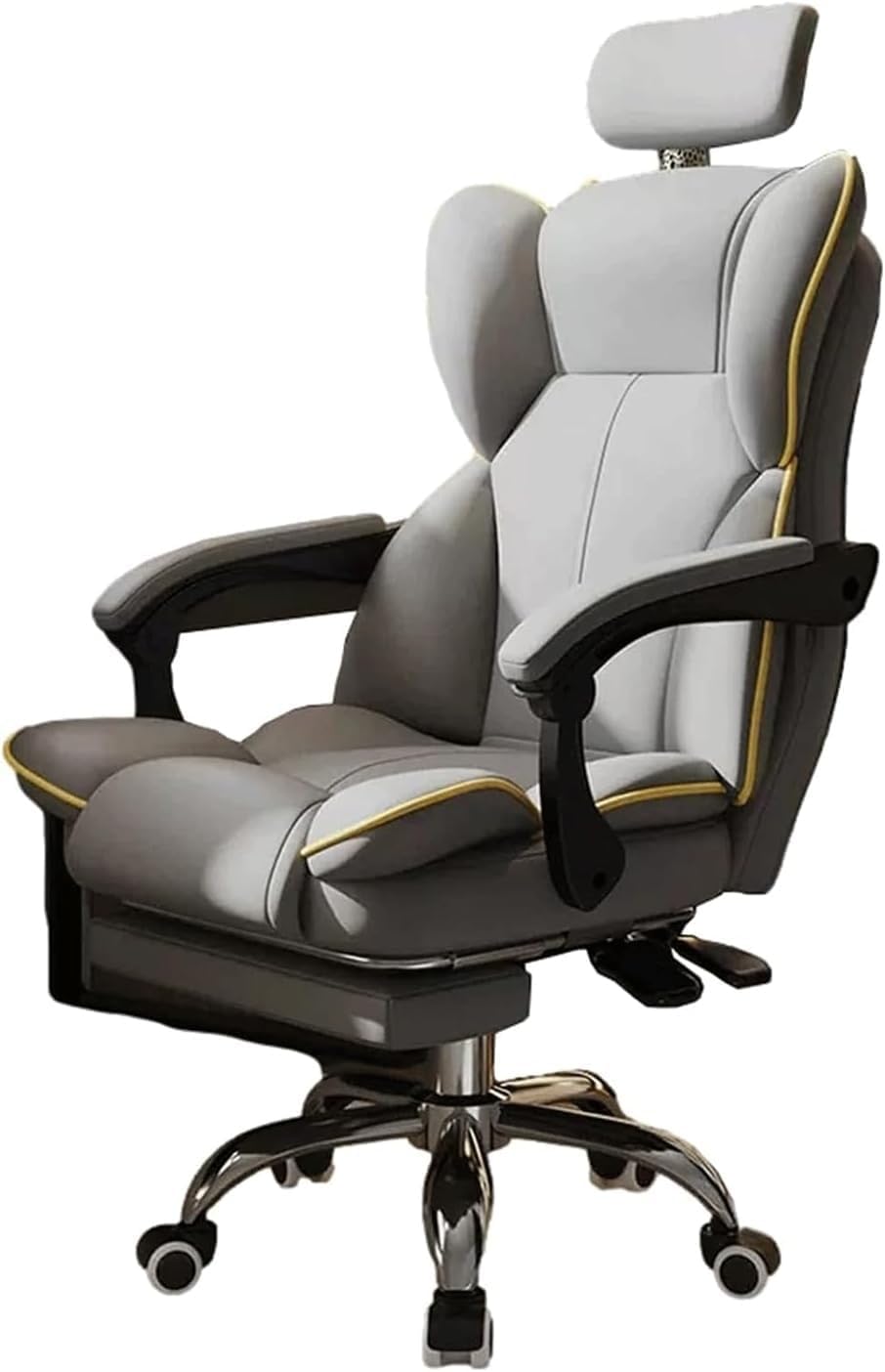 Executive Office Chair PU Leather Desk Chairs with Arms and Footrest, Ergonomic Computer Chair with Wide Seat for Comfort(Gray1)
