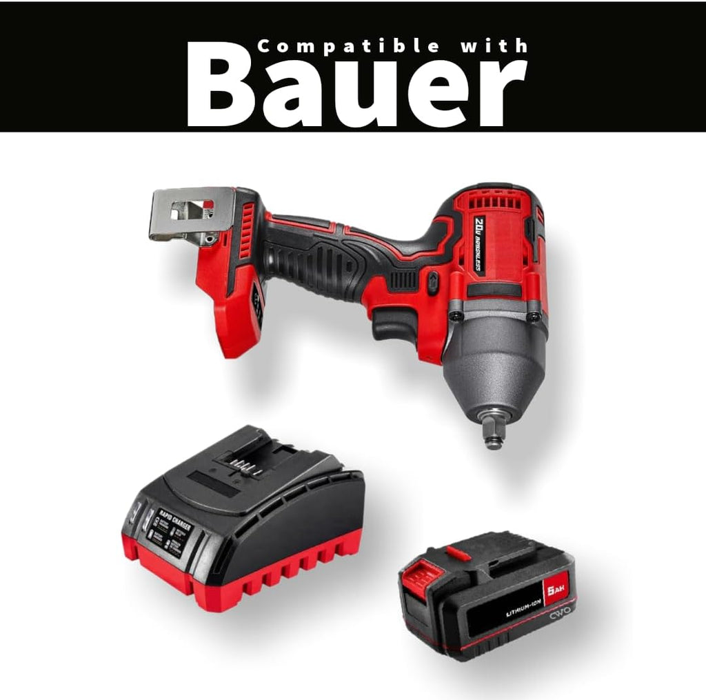 NEW! 20-Volt Lithium-Ion Cordless Combo Kit (Complete Power Tool Bundle) with 20V Brushless Cordless 3/8 in. 3-Speed Impact Wrench, 5Ah Lithium Ion Battery & Rapid Charger - Fits All BAUER 20V Tools