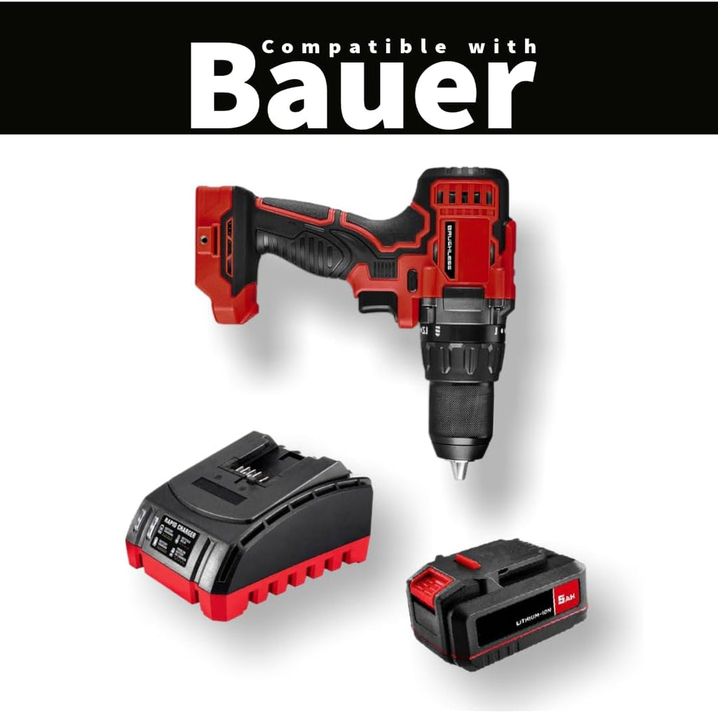 NEW! 20-Volt Lithium-Ion Cordless Combo Kit (Complete Power Tool Bundle) with 20V Brushless Cordless 1/2 in. Drill/Driver, 20V 5Ah Lithium Ion Battery & 20V Rapid Charger - Fits All BAUER 20V Tools