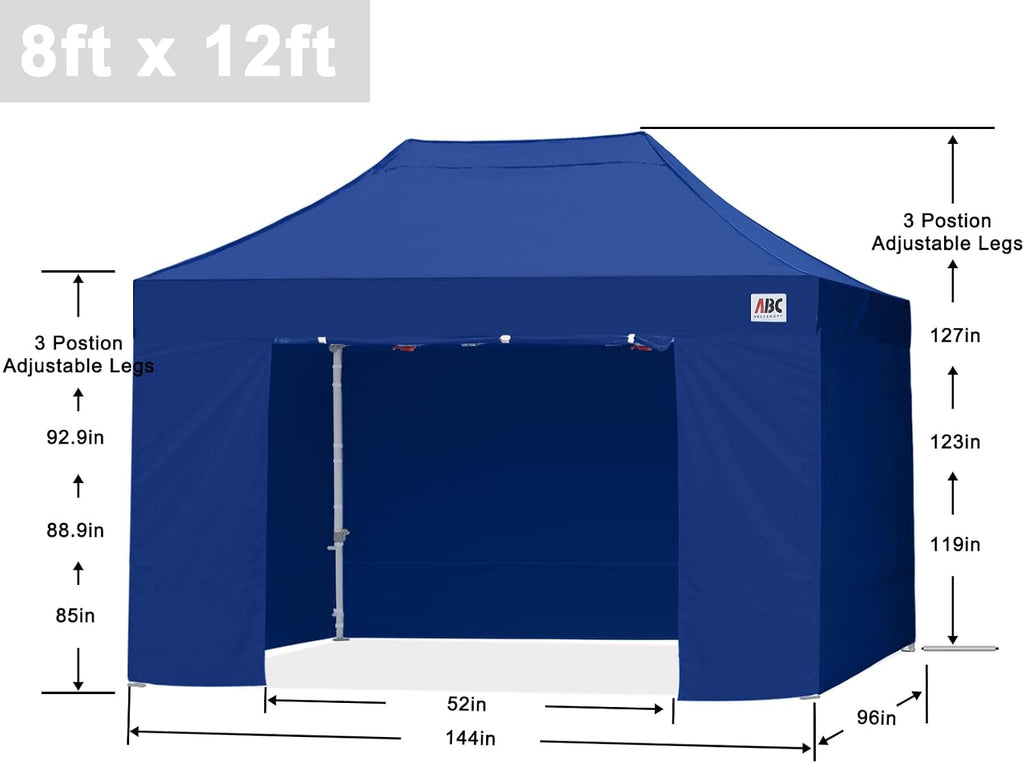 ABCCANOPY Easy Pop Up Canopy Tent with Sidewalls 8X12 Commercial -Series, Navy Blue