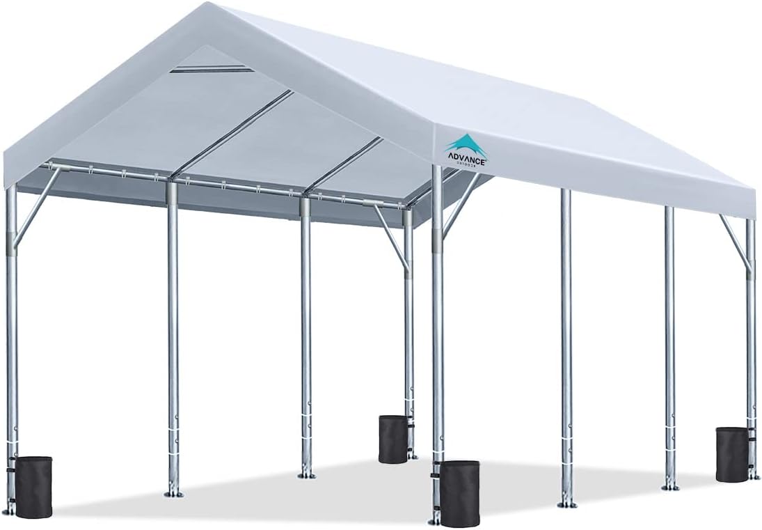 ADVANCE OUTDOOR 12x20 ft Canopy Garage Heavy Duty Carport Car Boat Shelter Party Tent, Adjustable Peak Height from 9.5ft to 11ft, White