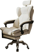 Executive Office Chair PU Leather Desk Chairs with Arms and Footrest, Ergonomic Computer Chair with Wide Seat for Comfort(White)