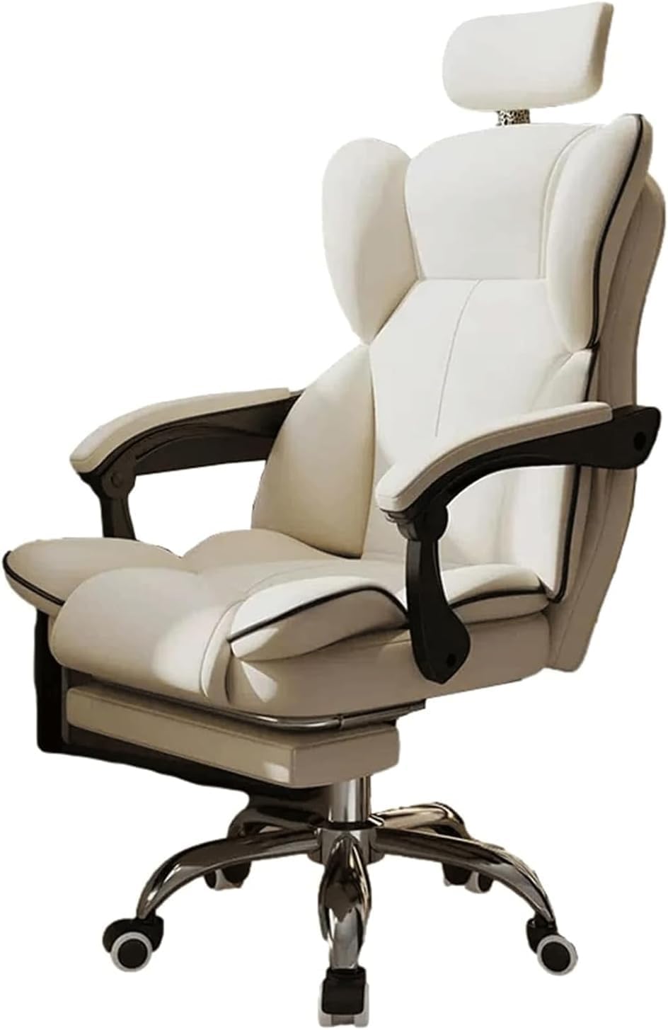 Executive Office Chair PU Leather Desk Chairs with Arms and Footrest, Ergonomic Computer Chair with Wide Seat for Comfort(White)