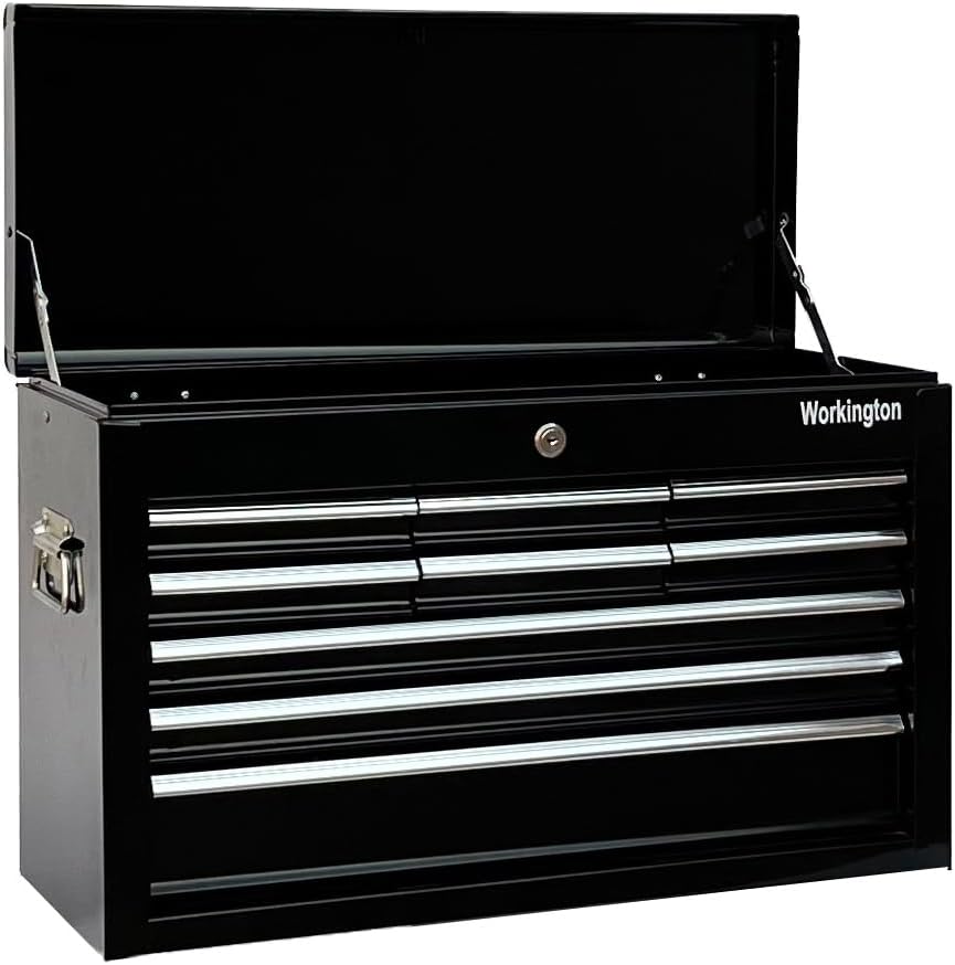 Workington Portable Metal Tool Chest with 9 Drawers, 24' 9-Drawer Tool Chest Cabinet with Ball Bearing Drawer Slides, Steel Tool Storage Box Organizer 4006 Black