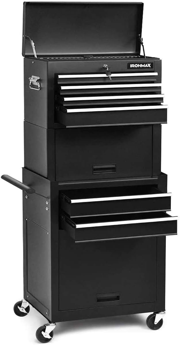 ARLIME 6-Drawer Rolling Tool Chest, Tool Storage Cabinet W/Sliding Drawers, Detachable Top Box & Locking System, Removable Toolbox Organizer for Garage & Warehouse (Black)