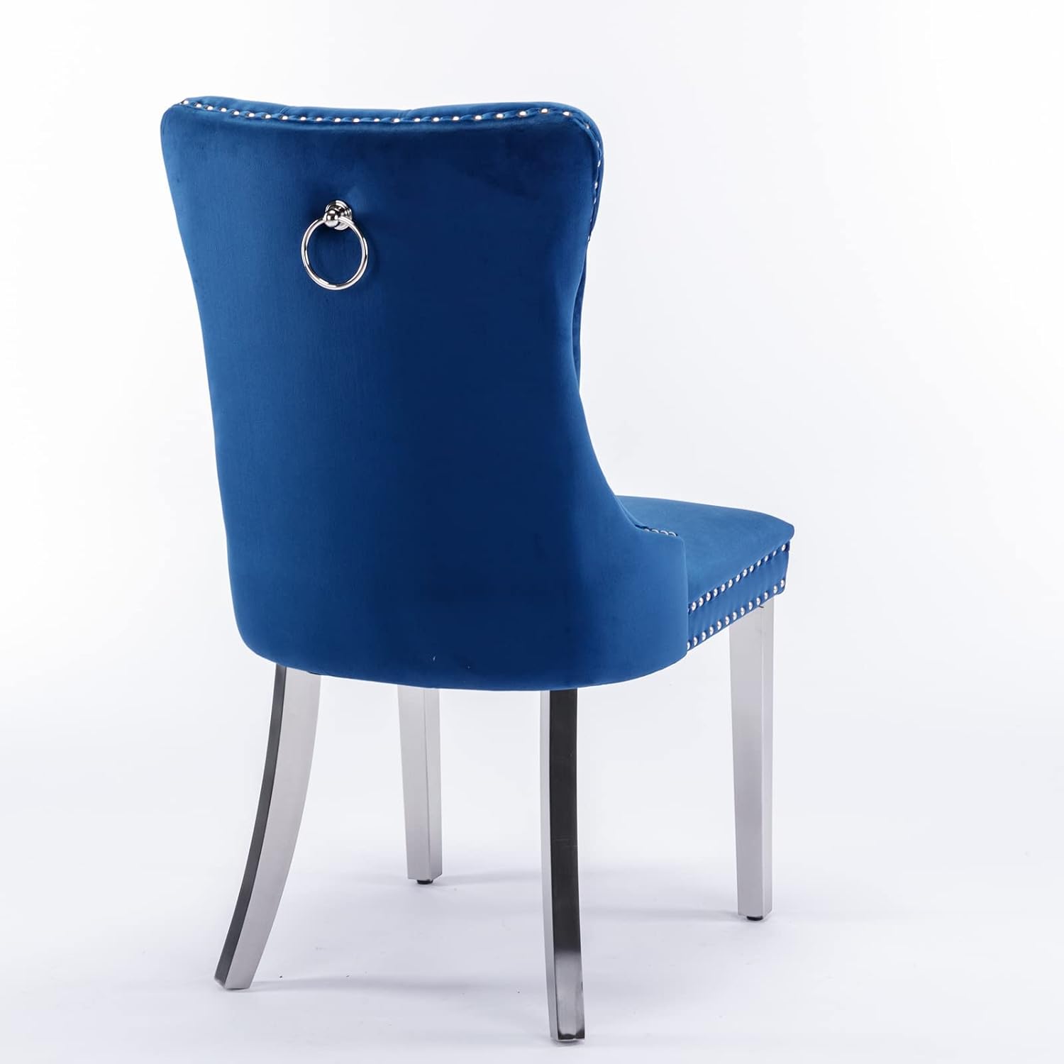 Ball & Cast Contemporary Upholstered Dining Chairs Set of 2, Velvet Button Tufted Kitchen Side-Chairs with Hang Ring & Nailhead Trims & Chrome Solid Wood Legs, 2-Piece Traditional Chair, Chrome+Blue