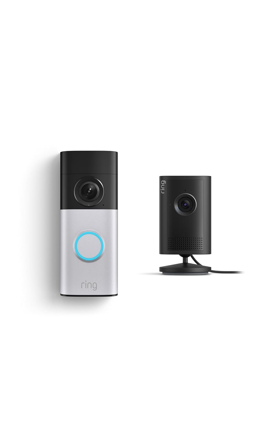 Ring Wired Doorbell Plus (Newest Model), Nickel Silver with Indoor Cam Plus (Newest Model), Black