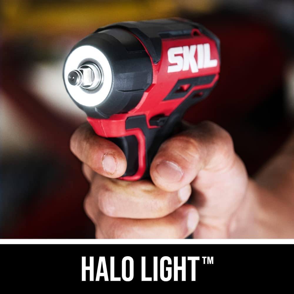 SKIL PWR CORE 20 Brushless 20V 3/8-Inch Compact Impact Wrench Kit with 3-Speed & Halo Light, Includes 2.0Ah Battery and PWR Jump Charger - IW6739B-10