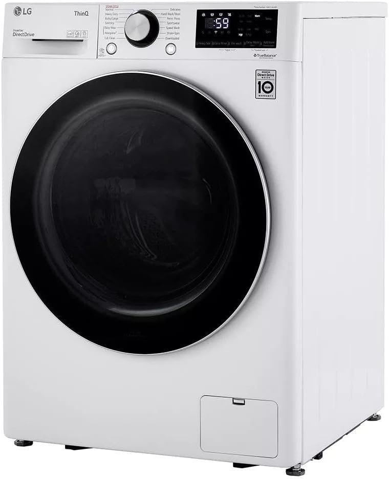 LG 24 in. Wide 2.4 Cu. Ft. Compact Stackable Front-Load Washer – White, Steam Cleaning, AI Fabric Sensor, Smart Pairing Compatible