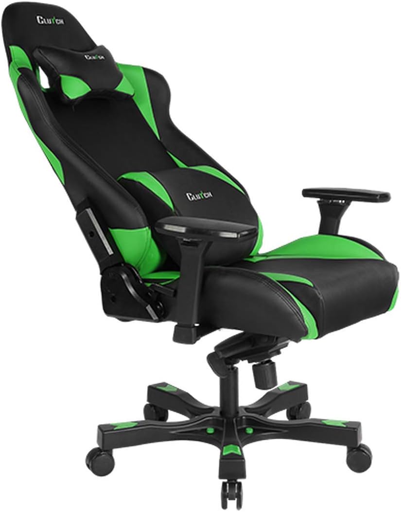 Clutch Chairz - Ergonomic Gaming Chair, Video Game Chairs, Office Chair, High Chair and Lumbar Pillow for Computer Desk - Black/Green - Throttle Series