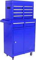 BouPower Rolling Tool Box with 5 Drawers, Utility Cart On Wheels, 230 Lbs Capacity Tool Chest with Detachable Top Tool Box, Convenient for Tool Organizers and Storage(Blue)