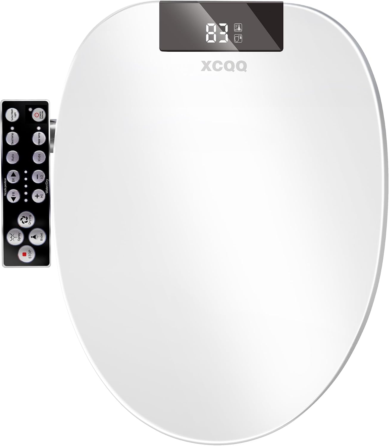 XCQQ Electric Heated Bidet Toilet Seat with Warm Water Wash, Warm Air Dryer, Soft Closed Lid, Night Light, LED Display, Toilet Seat with Bidet Requires Outlet - Round