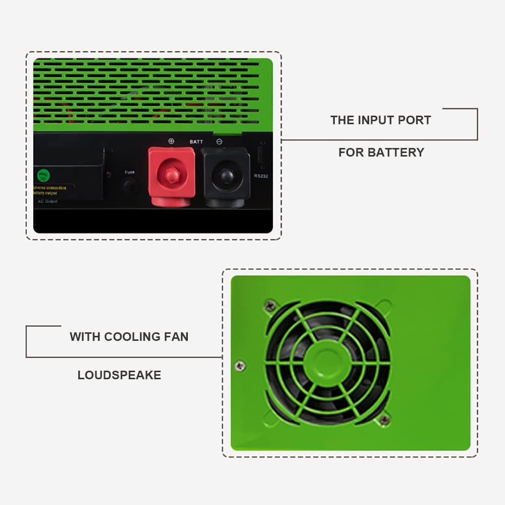 Solar Hybrid Inverter 2000W Peak Power 5000W Pure Sine Wave Solar Inverter Split Phase PV Converter Input 12V DC to 110V AC Output Built-in 50A MPPT Charge Controller for 12V Lead Acid Lithium Battery