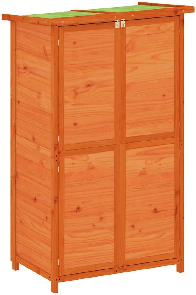 vidaXL Garden Tool Shed Organizer - Brown Solid Pine Wood Storage with Rainproof Roof - 32.7' x 22.4' x 55.1'