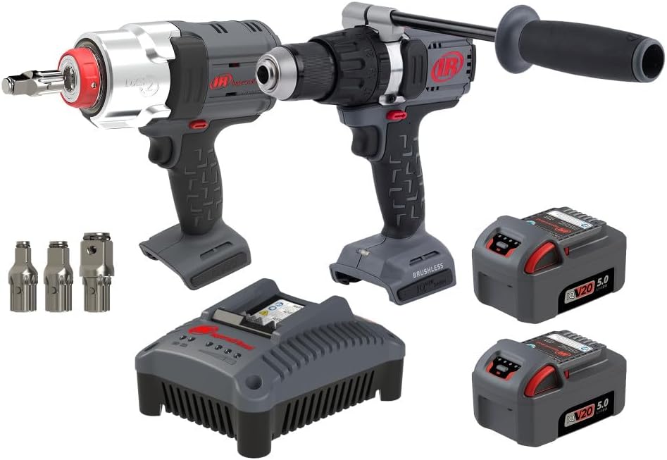Ingersoll Rand IQV20-2DWDXS 20V Cordless Combo Tool Kit, D5241 1/2' Hammer Drill, W7153 DXS Impact Wrench
