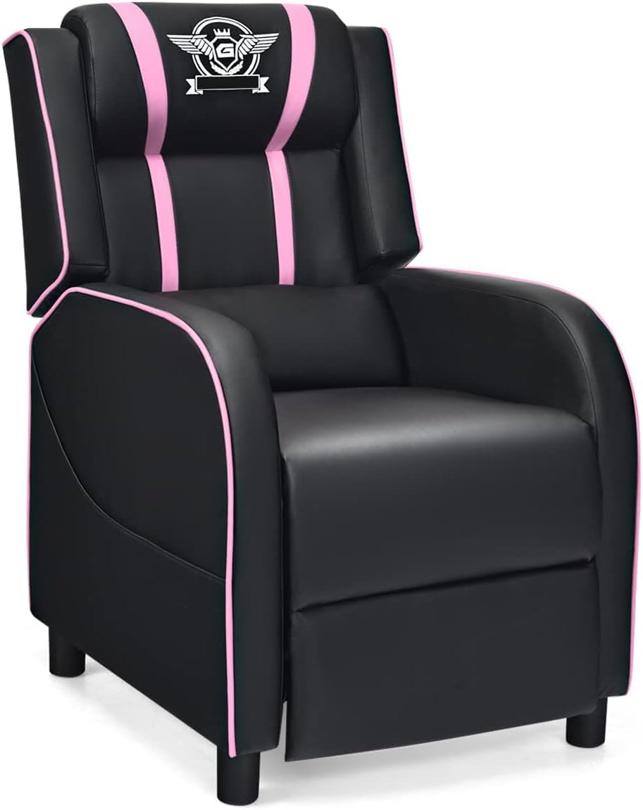 DORTALA Massage Gaming Chair for Adults, Adjustable Recliner Sofa w/Footrest and Massage Function, Adjustable Living Room Recliner, Home Theater Seating, PU Leather, 330LBS Weight Capacity, Pink