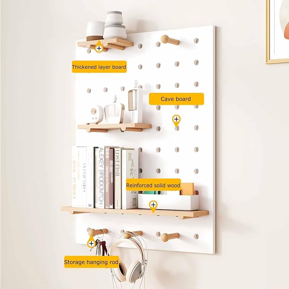 Wooden Pegboard Tool Organizer DIY Storage & Display Panel, Decorative Wall Hook Rack Combo Kit for Kitchen, Study Room, Garage,Natural,40 * 60cm