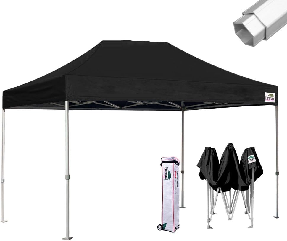 Eurmax USA Pro 10x15 Pop Up Canopy Wedding Party Tent Instant Outdoor Gazebo Pavilion Canopies BBQ Cater Events Aluminum Frame Commercial Grade Bonus Roller Bag(Black)