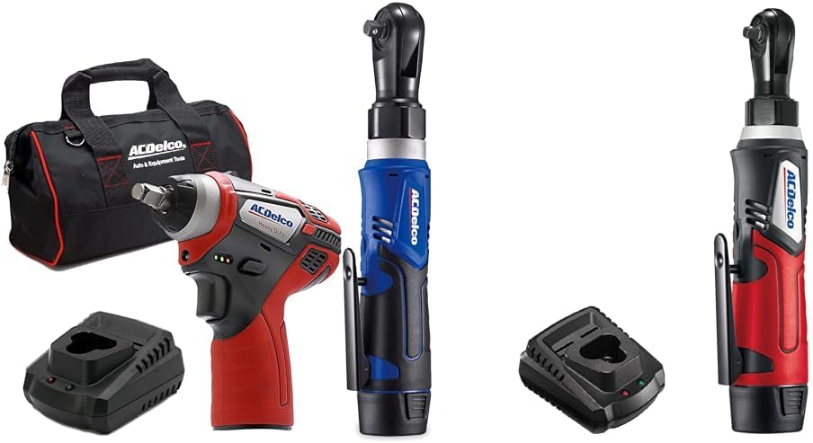 ACDelco G12 Series 12V Li-ion Cordless Rachet & Impact Wrench Combo Tool Kit with 3/8' Drive, LED Lights, Batteries & Chargers