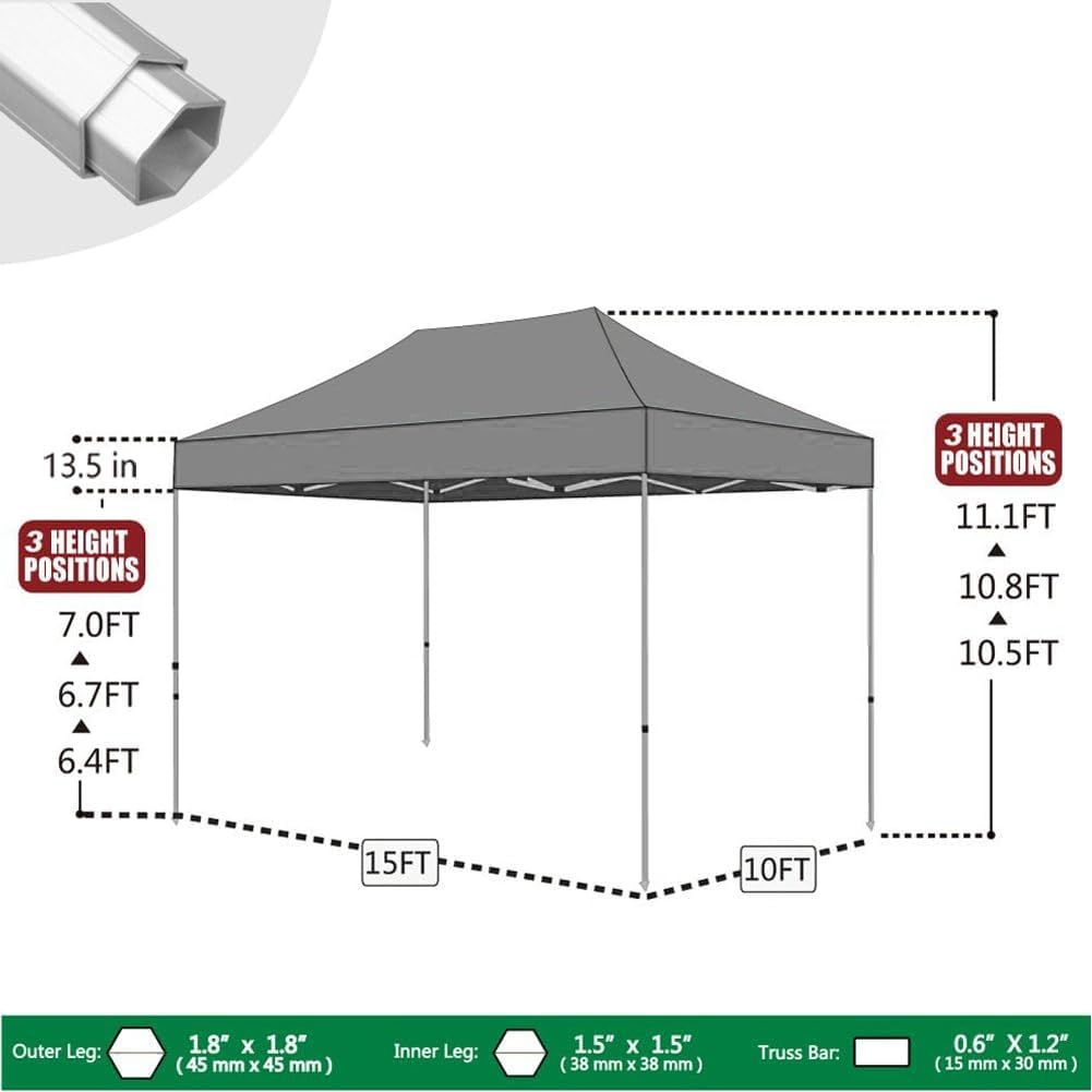 Eurmax USA Pro 10x15 Pop Up Canopy Wedding Party Tent Instant Outdoor Gazebo Pavilion Canopies BBQ Cater Events Aluminum Frame Commercial Grade Bonus Roller Bag(Black)