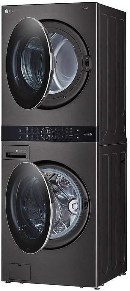 LG WashTower Stacked Smart Laundry Center 4.5 Cu.Ft. Front Load Washer Fully Automatic & 7.4 Cu.Ft. Gas Dryer in Black Steel w/Steam WKGX201HBA
