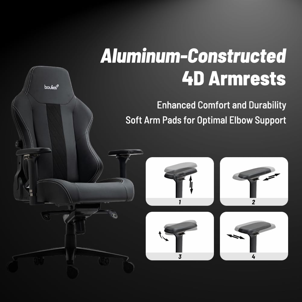 boulies Master Gaming Chair, Ergonomic Office Chair for Adults with 4D Armrests, Comfortable Computer Chair for Home with Adjustable 4-Way Built-in Lumbar Support