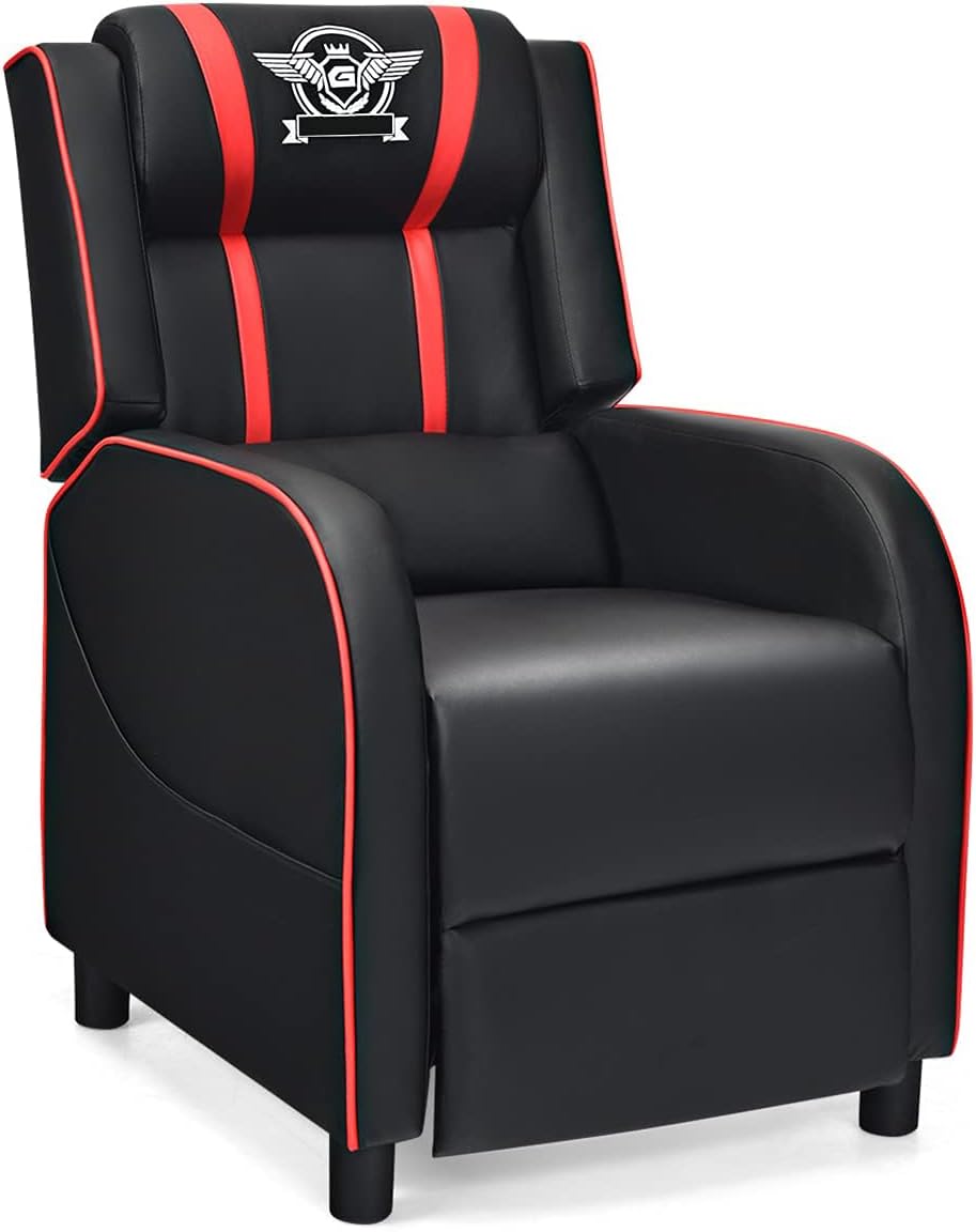 DORTALA Massage Gaming Chair for Adults, Adjustable Recliner Sofa w/Footrest and Massage Function, Adjustable Living Room Recliner, Home Theater Seating, PU Leather, 330LBS Weight Capacity, Red