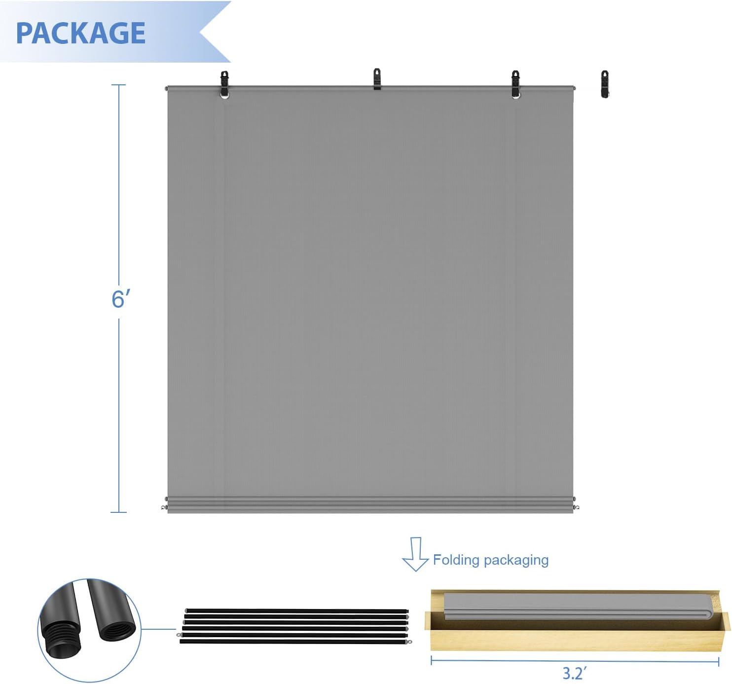 E&K Sunrise 8'W x 10'H Roll Up Outdoor Roller Shade Blind Sun Shade UV Block for Patio, Porch, Backyard, Gazebo, Deck, Pergola (Gray)