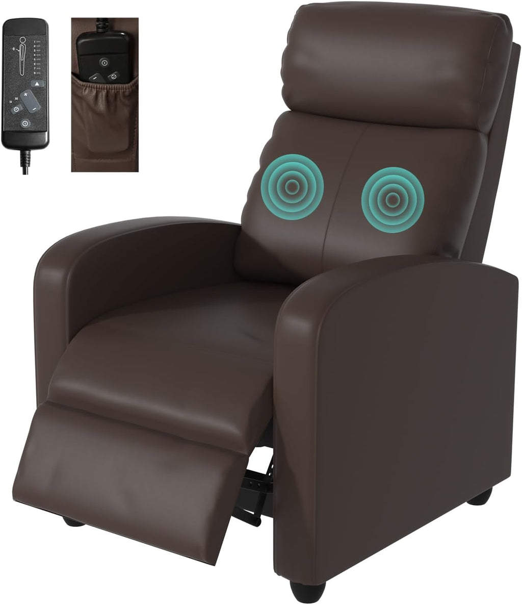 MKDLUFEI Massage Recliner Chair, Single Sofa Chair with Remote Control, Adult Chair Recliner, Living Room Recliners with Pu Leather Push Back Backrest, Brown