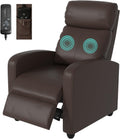 MKDLUFEI Massage Recliner Chair, Single Sofa Chair with Remote Control, Adult Chair Recliner, Living Room Recliners with Pu Leather Push Back Backrest, Brown