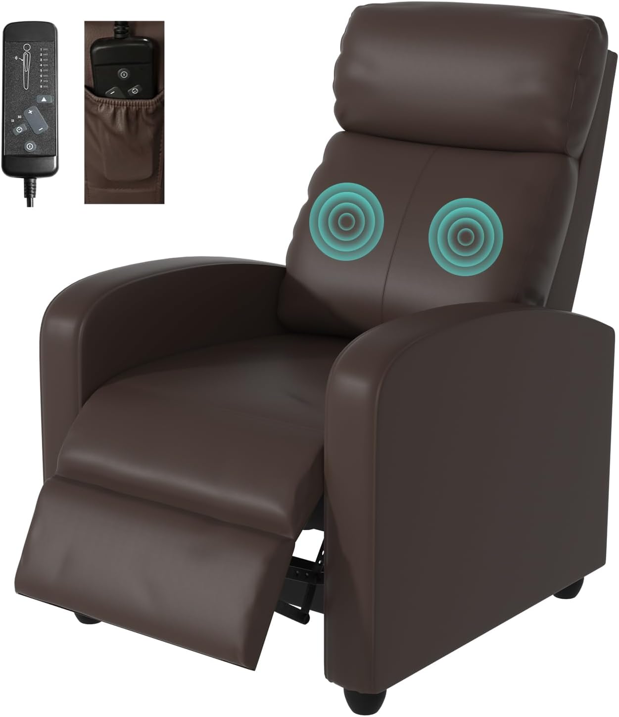 MKDLUFEI Massage Recliner Chair, Single Sofa Chair with Remote Control, Adult Chair Recliner, Living Room Recliners with Pu Leather Push Back Backrest, Brown