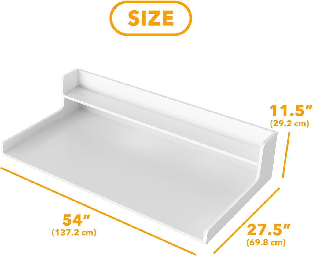 SpaceAid Washer Dryer Countertop with 2-Tier Shelf, Wood Topper with Edge, 54' Width x 27.5' Depth Cover Organizer Guard for Washer and Dryer Counter Laundry Hamper Storage (White)