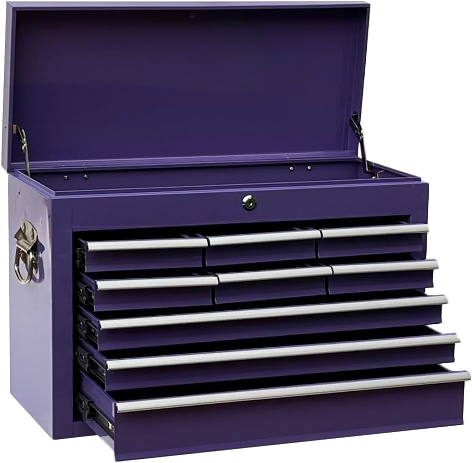 Workington Portable Metal Tool Chest with 9 Drawers, 24' 9-Drawer Tool Chest Cabinet with Ball Bearing Drawer Slides, Steel Tool Storage Box Organizer 4006 Purple