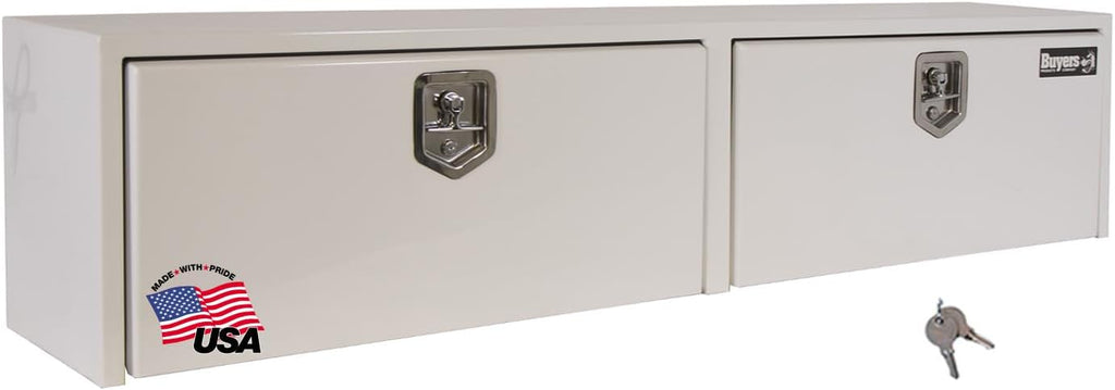 Buyers Products 1702840 White Steel Topsider Truck Box With T-Handle Latch, 16 x 13 x 72 Inch, Truck Tool Box For Storage And Organization, Lockable Tool Chest For Work Trucks