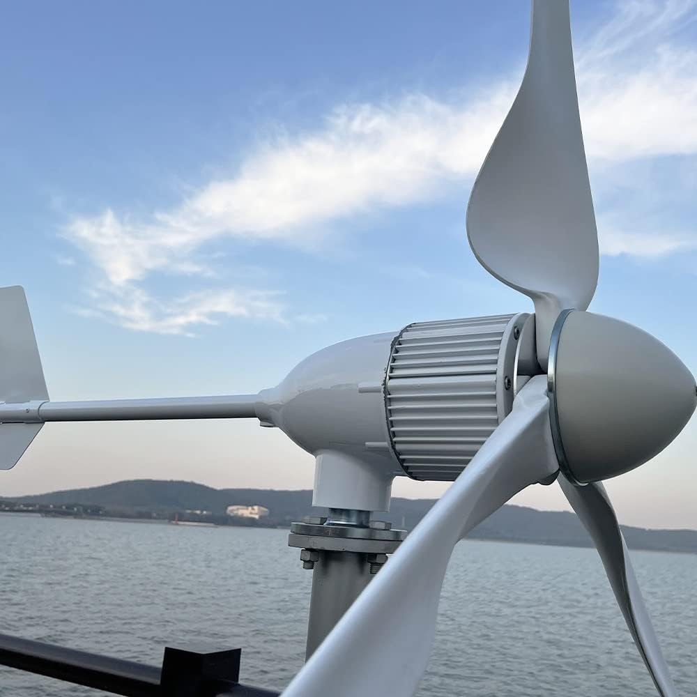 Wind Turbine Generator, 3000W 24V 48V 96V 3 Blades Horizontal Wind Turbine Generator Windmill with MPPT Charger Controller and Off Grid Inverter,Generator Motor(24V)