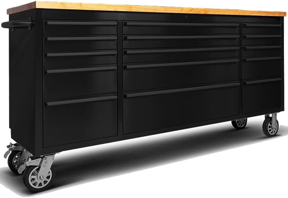 AnorTrek 72 inch Tool Chest with 15 Drawers for Garage, Workbench and Repair Store, Tool Cabinet -Black (72 inch Tool Chest- Black)