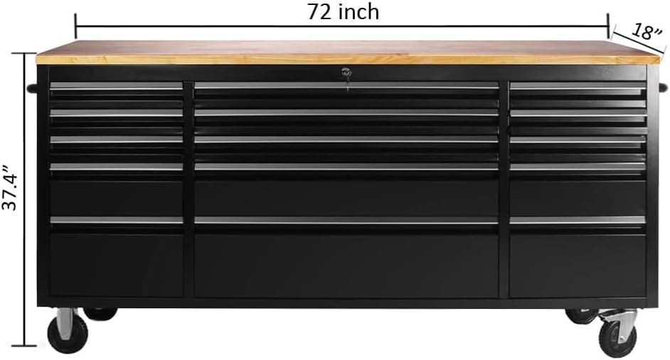 AnorTrek 72 inch Tool Chest with 15 Drawers for Garage, Workbench and Repair Store, Tool Cabinet -Black (72 inch Tool Chest- Black)