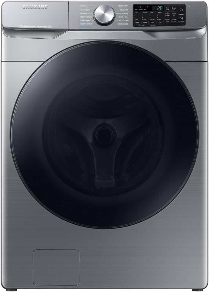 Samsung 4.5 Cu. Ft. High-Efficiency Stackable Smart Front Load Washer with Steam and Super Speed Wash, Platinum, WF45B6300AP/US