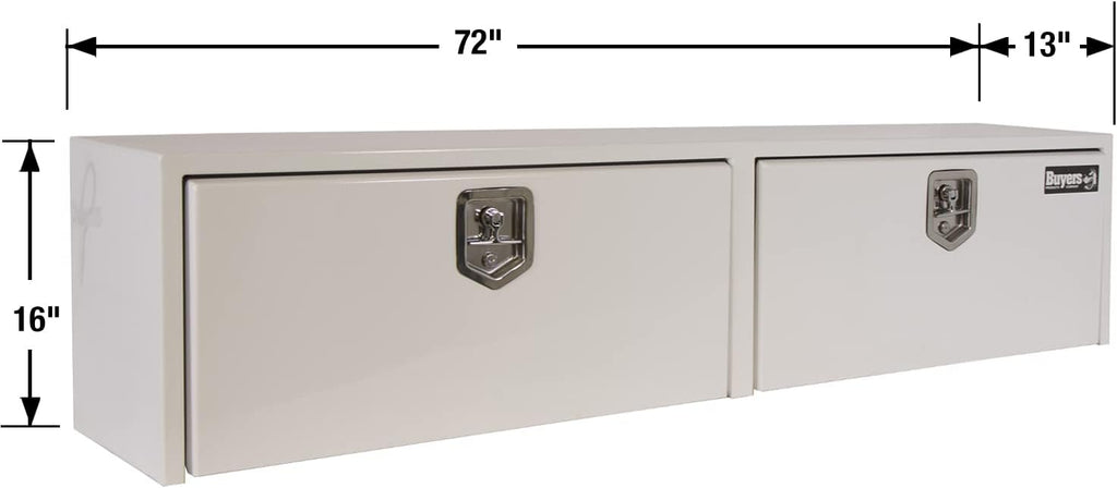 Buyers Products 1702840 White Steel Topsider Truck Box With T-Handle Latch, 16 x 13 x 72 Inch, Truck Tool Box For Storage And Organization, Lockable Tool Chest For Work Trucks