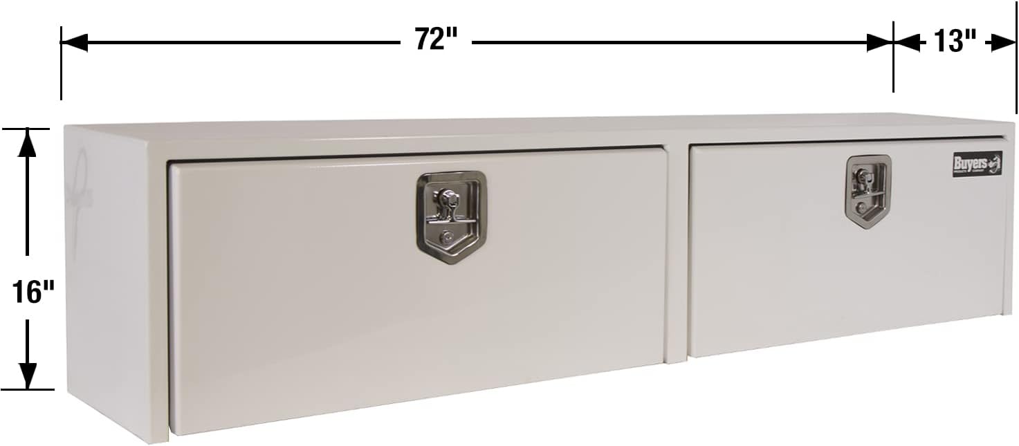 Buyers Products 1702840 White Steel Topsider Truck Box With T-Handle Latch, 16 x 13 x 72 Inch, Truck Tool Box For Storage And Organization, Lockable Tool Chest For Work Trucks