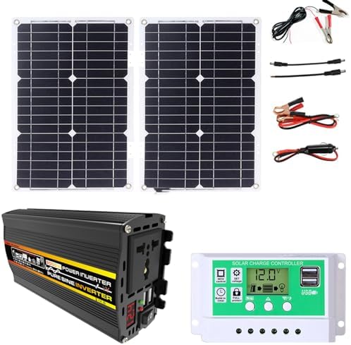 3000W/4000W Solar System Kit - 12V to 110V/220V Inverter with 50A Controller & 50W 18V Foldable Solar Panel - Home Grid Solar Generator (800W, 12V-110V)