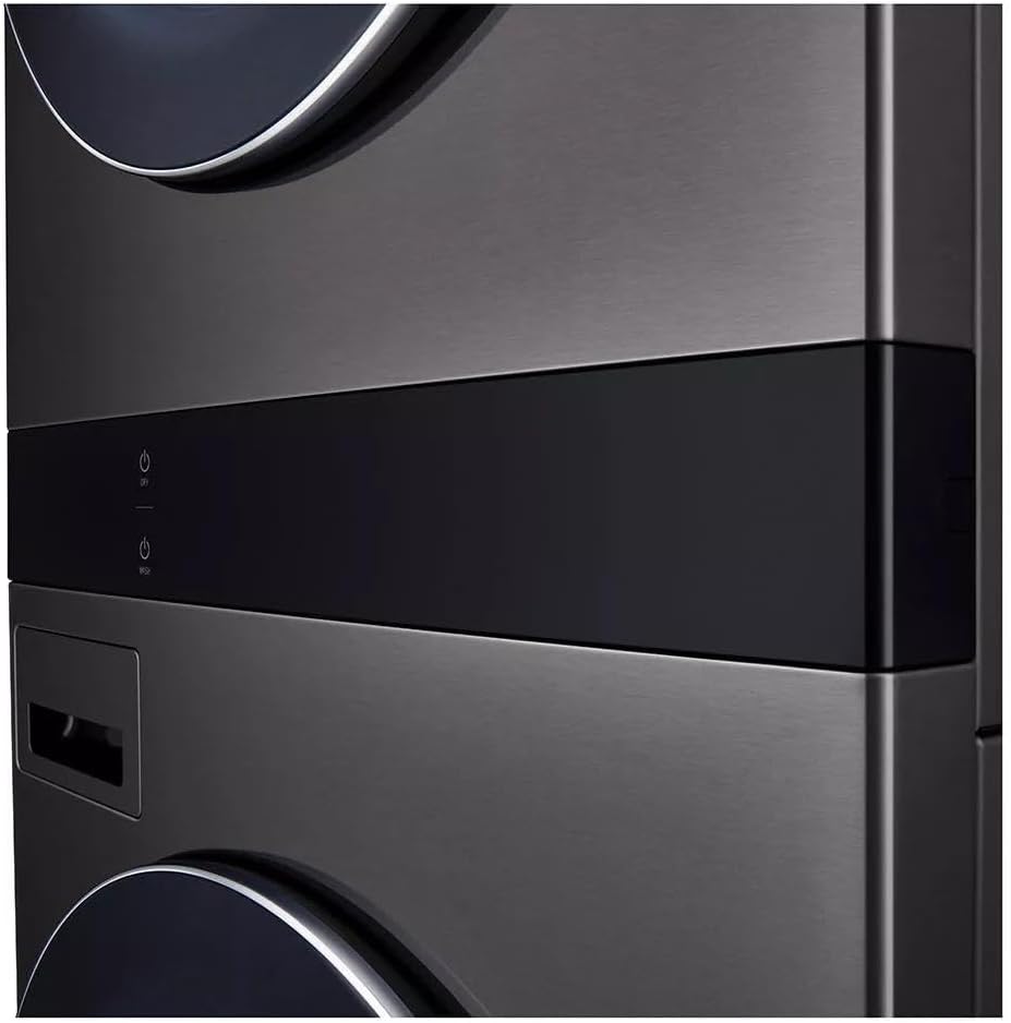 LG WashTower Stacked Smart Laundry Center 5.0 Cu.Ft. Front Load Washer & 7.4 Cu.Ft. Electric Dryer in Black Steel w/Steam