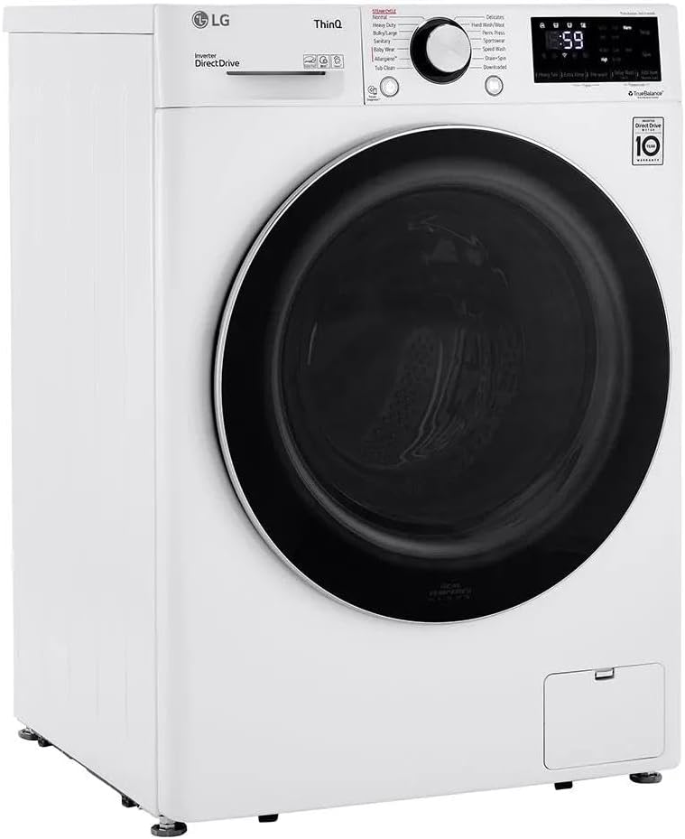 LG 24 in. Wide 2.4 Cu. Ft. Compact Stackable Front-Load Washer – White, Steam Cleaning, AI Fabric Sensor, Smart Pairing Compatible