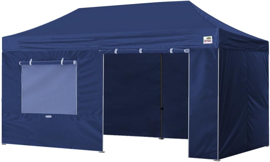 Eurmax USA Professional Pop up Canopy Wedding Party Tent Instant Outdoor Gazebo with Side Walls Aluminum Frame Commercial Grade Bonus Roller Bag(Navy Blue)