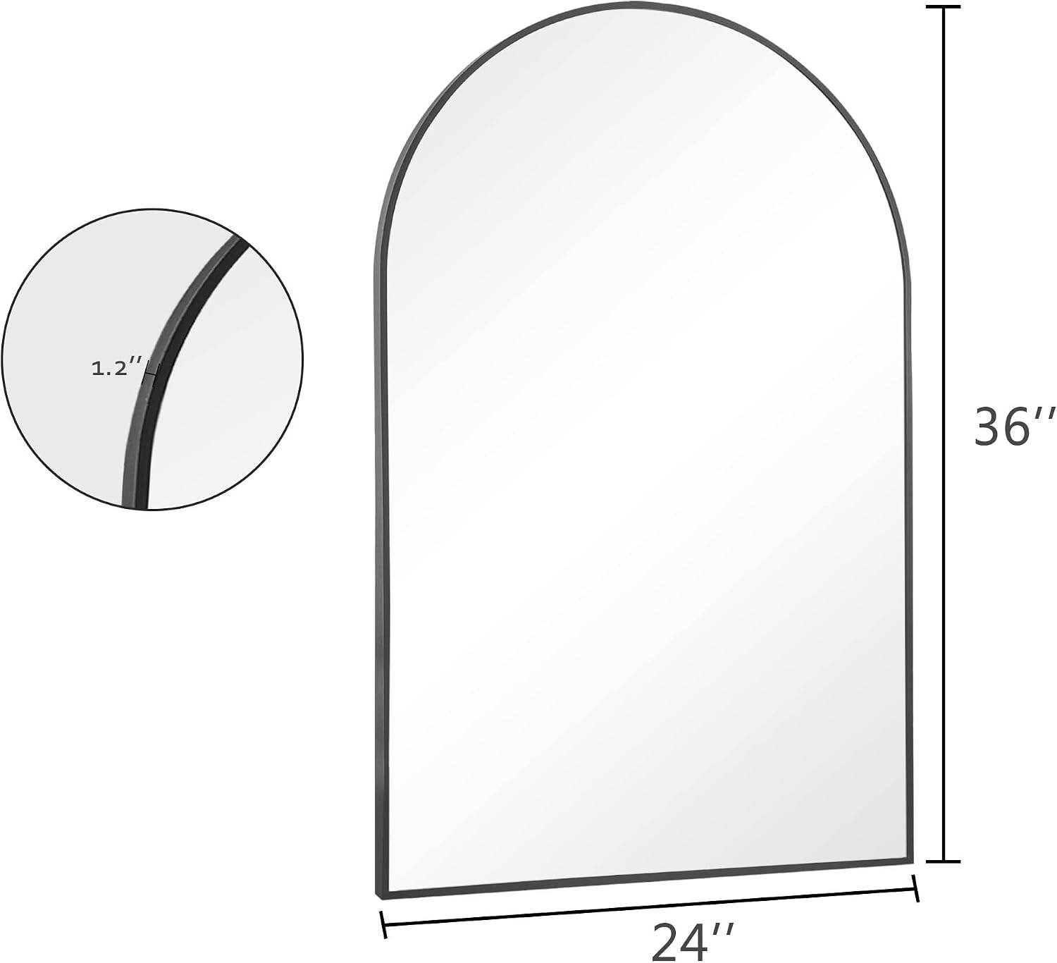 NeuType 36'x24' Arched Wall Mirror, Small Full Length Mirror Hanging or Leaning Against Wall, Dressing Mirror Make-up Mirror for Living Room, Bedroom, Bathroom, Aluminum Alloy Thin Frame, Black