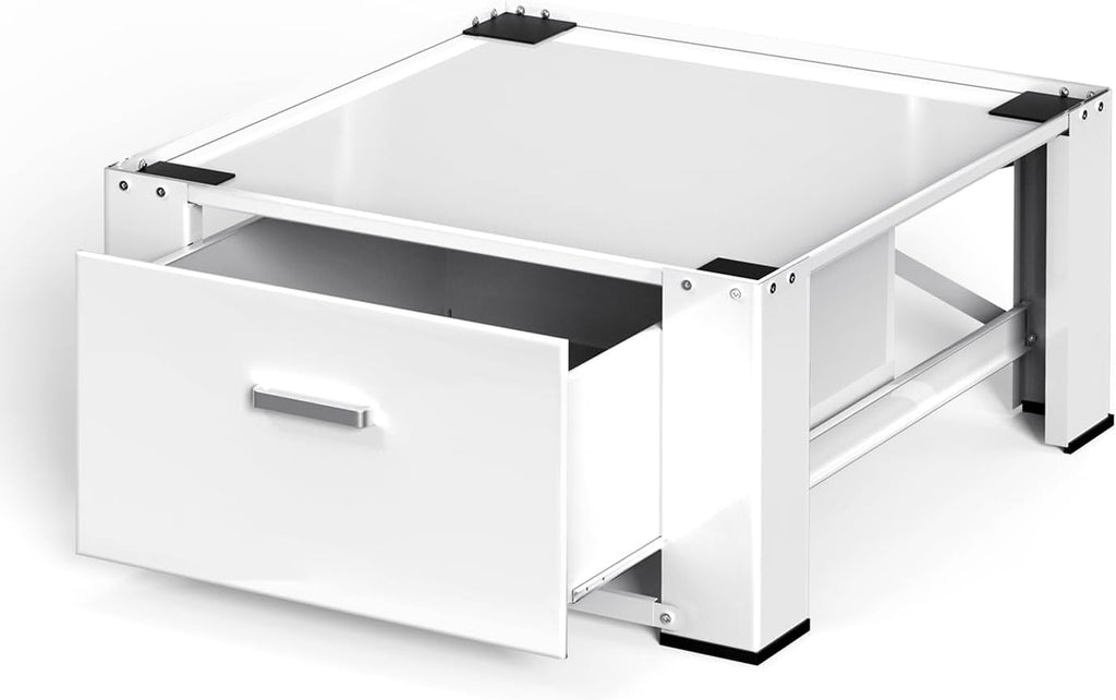28' Washer and Dryer Pedestals with Drawer- Laundry Pedestal Stand for Washer and Dryer,Alloy Steel Washing Machine Stand Raiser, Washer dryer pedestal 14.3'' Height White