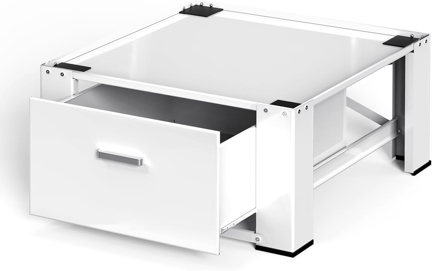 28' Washer and Dryer Pedestals with Drawer- Laundry Pedestal Stand for Washer and Dryer,Alloy Steel Washing Machine Stand Raiser, Washer dryer pedestal 14.3'' Height White
