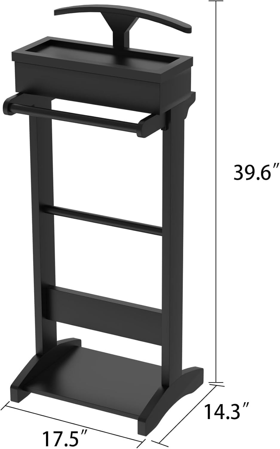 Wooden Valet Stand for Men, Clothing Valet Stand with Tray Organizer, shoe shelf and Hanging Suit, Freestanding Portable Coat Rack for Entryway, Bedroom, Office
